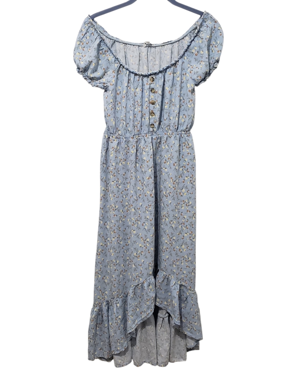 NO COMMENT Light Blue Floral Off-Shoulder Maxi Dress | Small